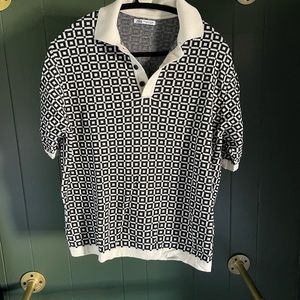 Zara black and white geometric polo; size: medium